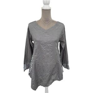 Harubella Gray Crinkle Tunic Dress Lagenlook Boho Artsy Medium
